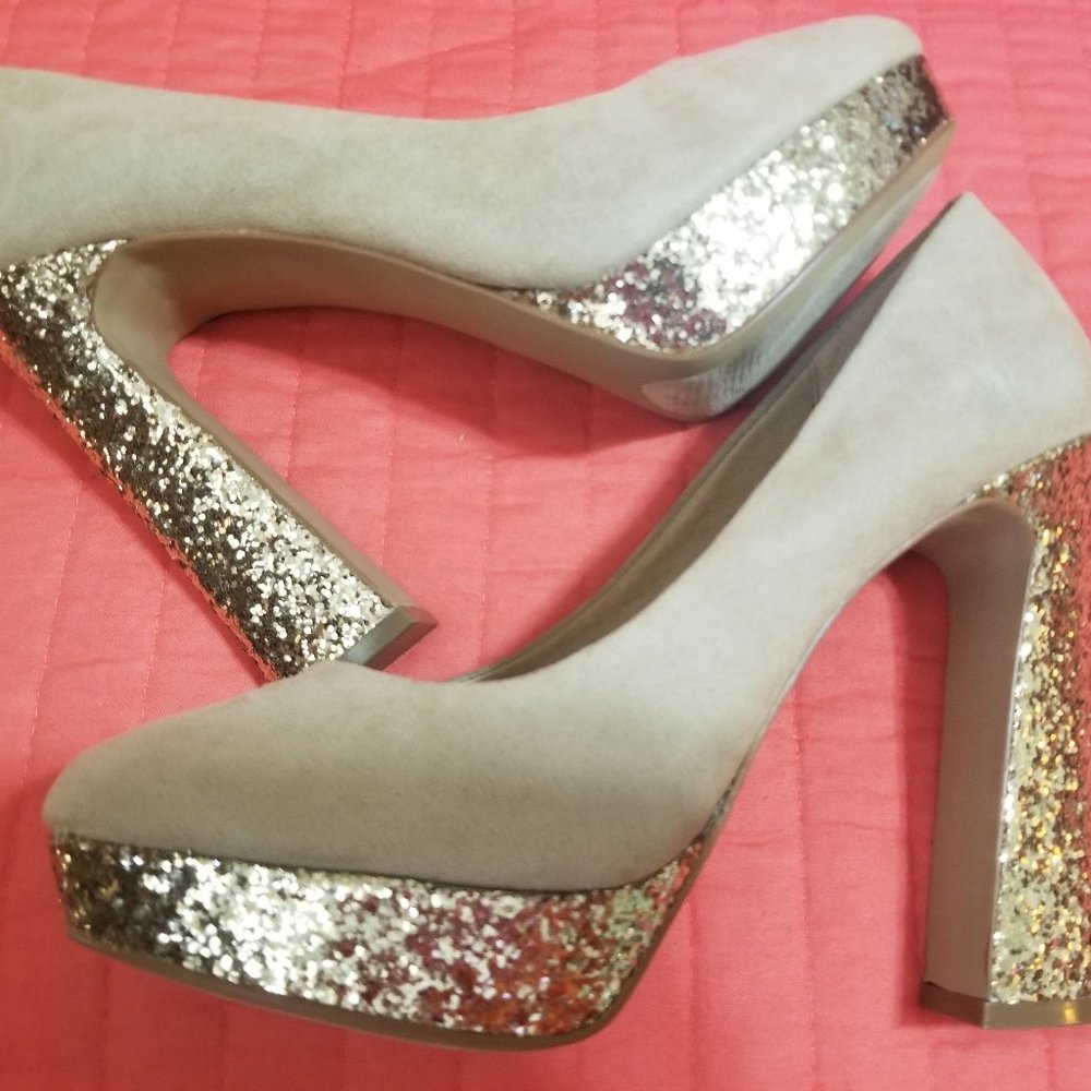 ELLE Perry Tan/Gold Glitter High Heels